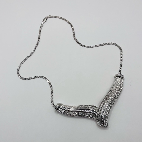 2.00 CT Natural Diamond Rhodium Evening Necklace - Picture 4 of 11